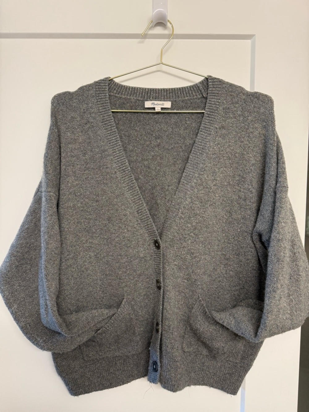 Madewell Heather Gray V-Neck Button Front Cardigan